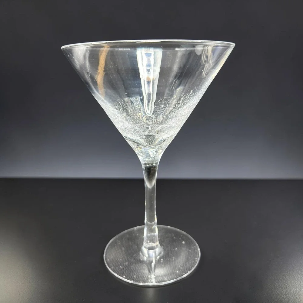 Pier 1 Crackle Glass Martini Glass Clear Barware Single Cup Stemware 7 Inch